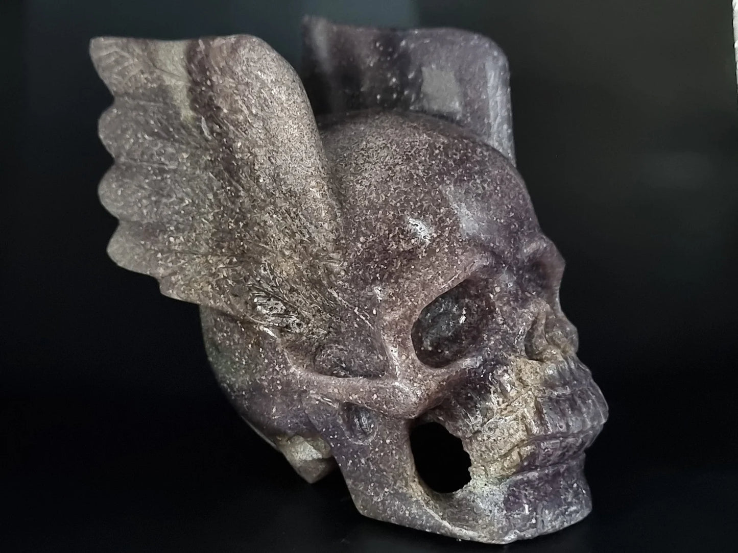 Super Cool Grape Agate Art Skull with Wing - Awesome Grape Agate Skull