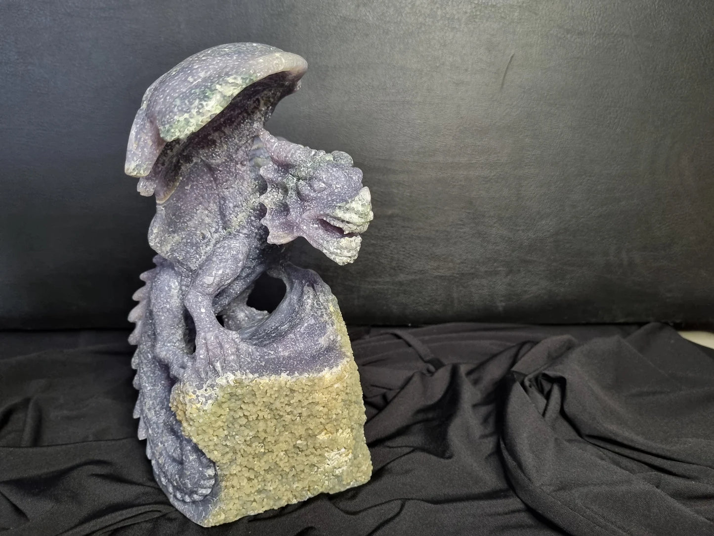 Grape Agate Dragon with Wing Carving - Beautiful Art Grape Agate Carved Dragon - Very Detail and Top Quality Sculpture