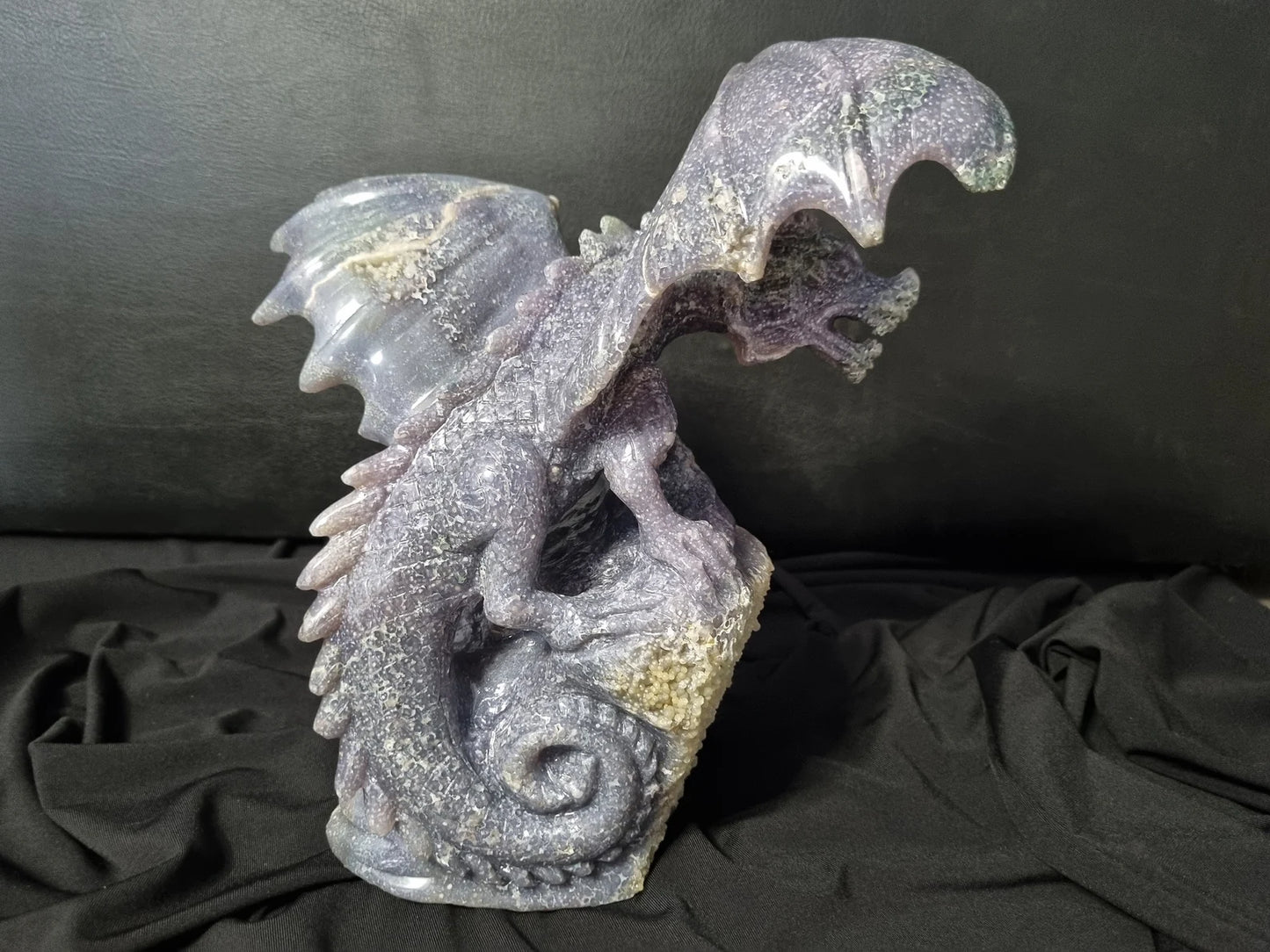 Grape Agate Dragon with Wing Carving - Beautiful Art Grape Agate Carved Dragon - Very Detail and Top Quality Sculpture