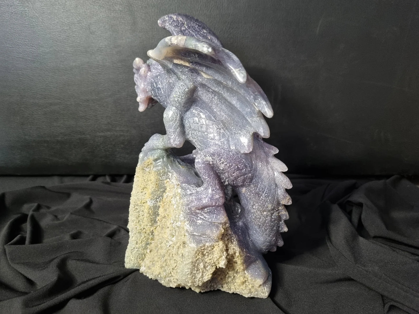 Grape Agate Dragon with Wing Carving - Beautiful Art Grape Agate Carved Dragon - Very Detail and Top Quality Sculpture