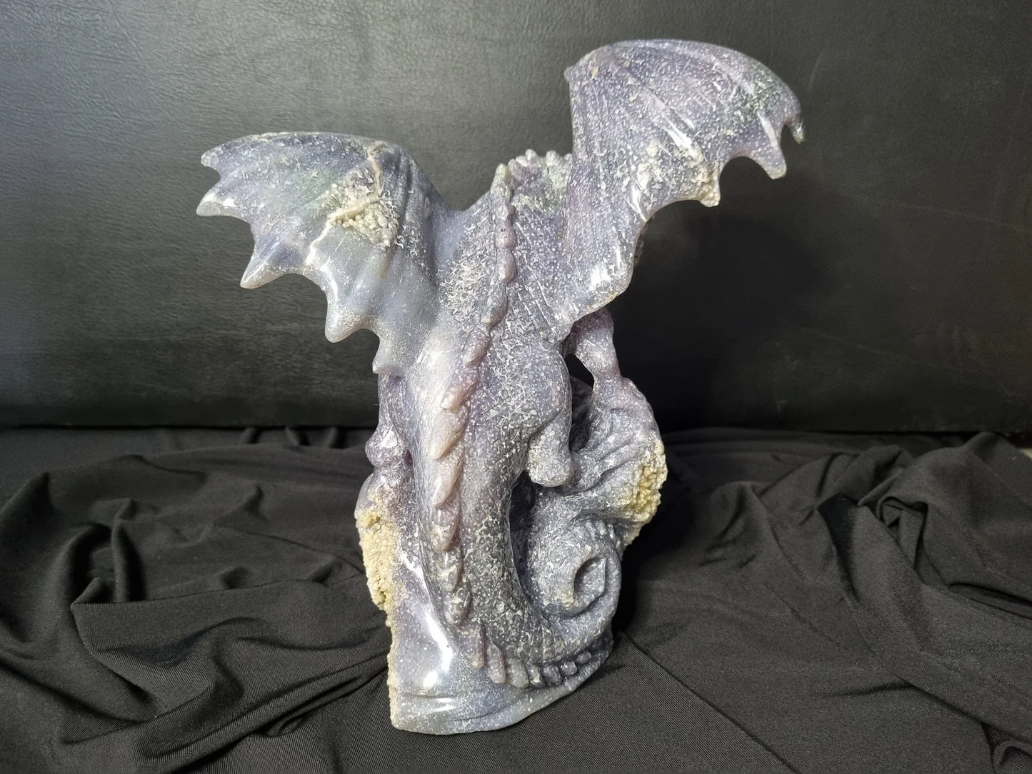 Grape Agate Dragon with Wing Carving - Beautiful Art Grape Agate Carved Dragon - Very Detail and Top Quality Sculpture