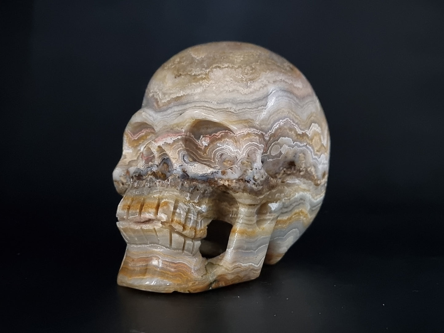 Crazy Lace Agate Carved Skull