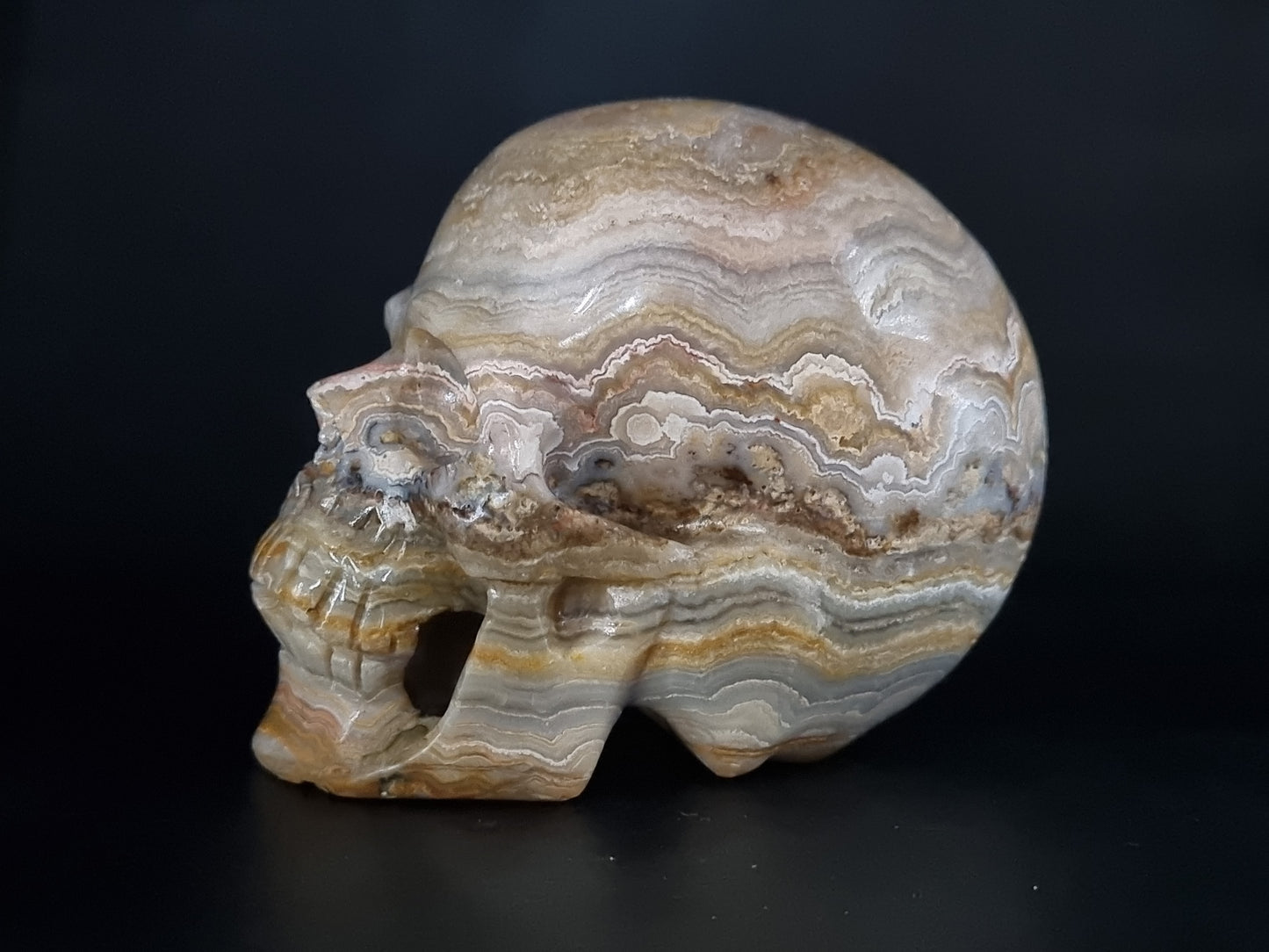 Crazy Lace Agate Carved Skull