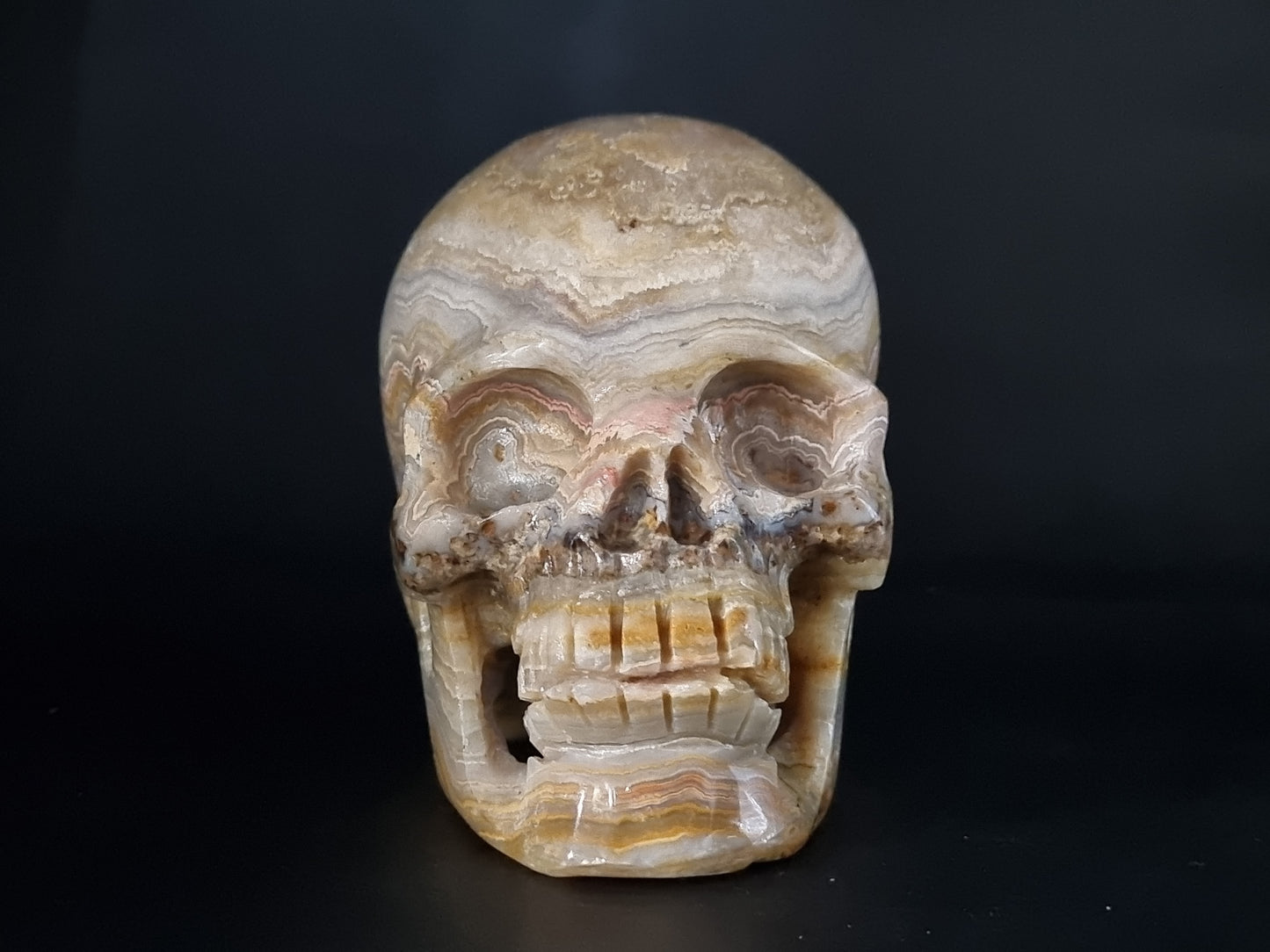 Crazy Lace Agate Carved Skull